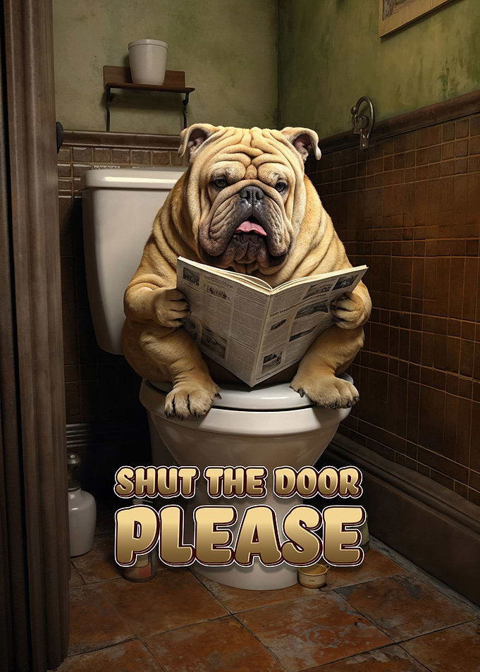 Dog reading at the toilet