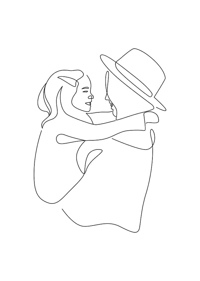 Mom and daughter line art