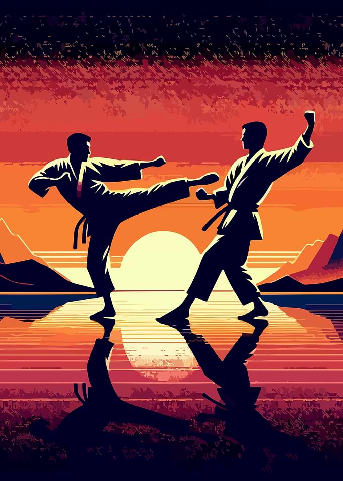 Karate combat sunset