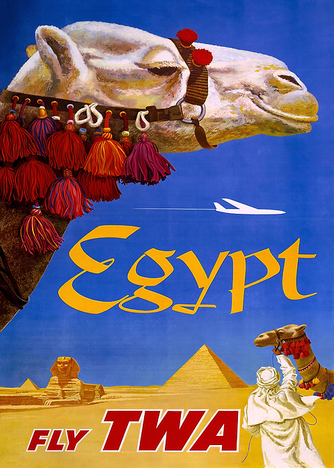Fly TWA Egypt — vintage poster restored on metal
