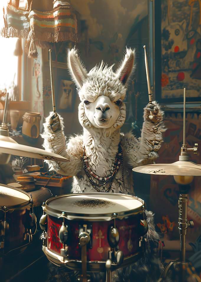 Alpaca plays drums