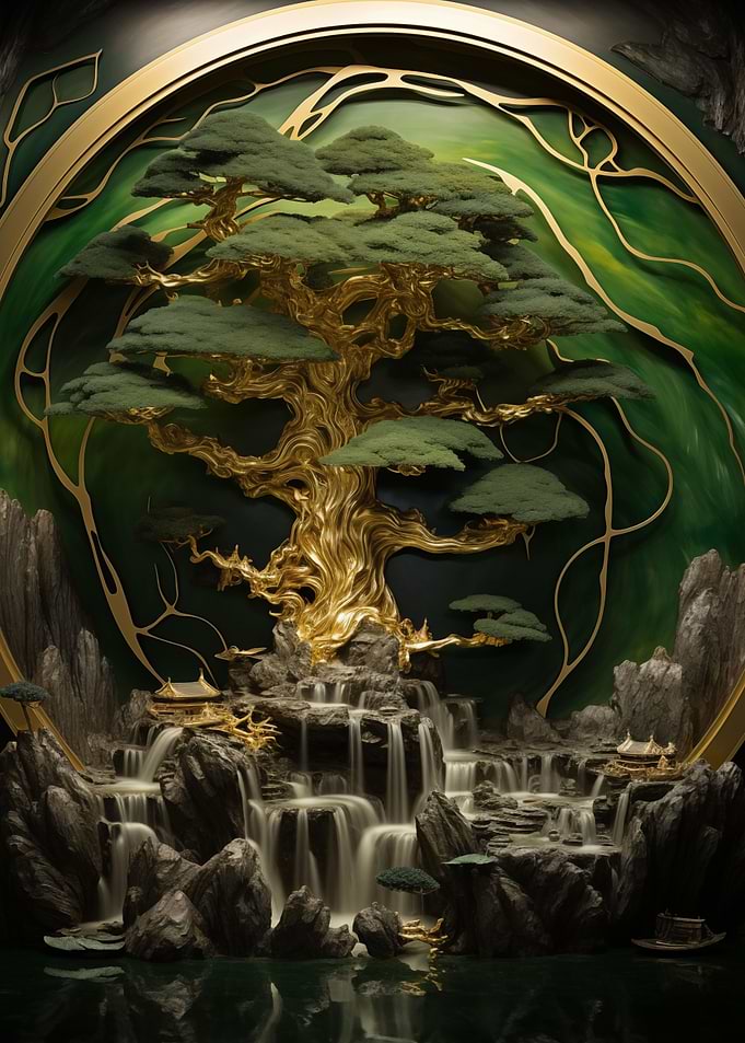 Asian Golden Tree Artwork