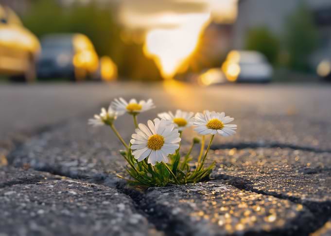 gentle daisy on asphalt