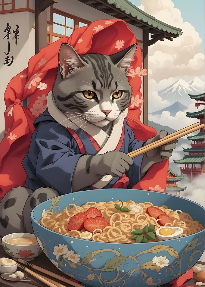 Funny Cat Eating Ramen