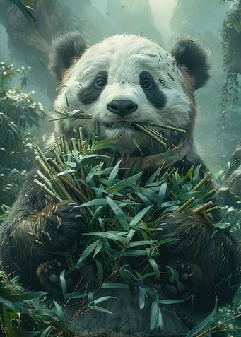 Panda Bear Eating Bamboo