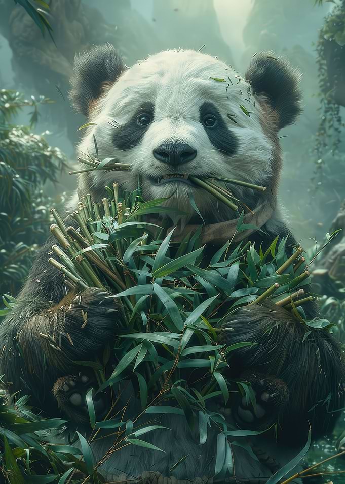 Panda Bear Eating Bamboo