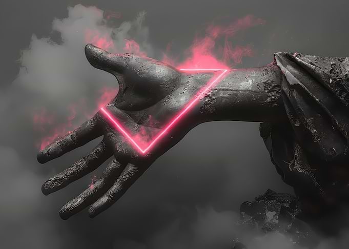 neon pink triangle hand