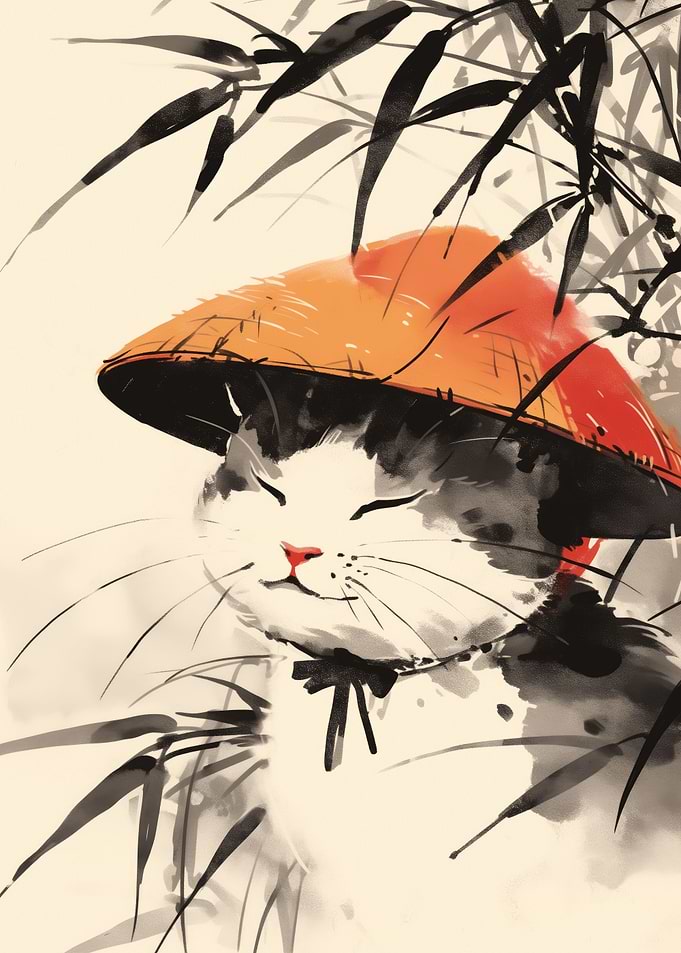Happy Bamboo Japanese Cat