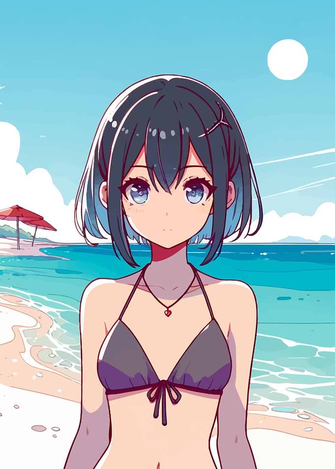 Anime Girl on Sunny Beach