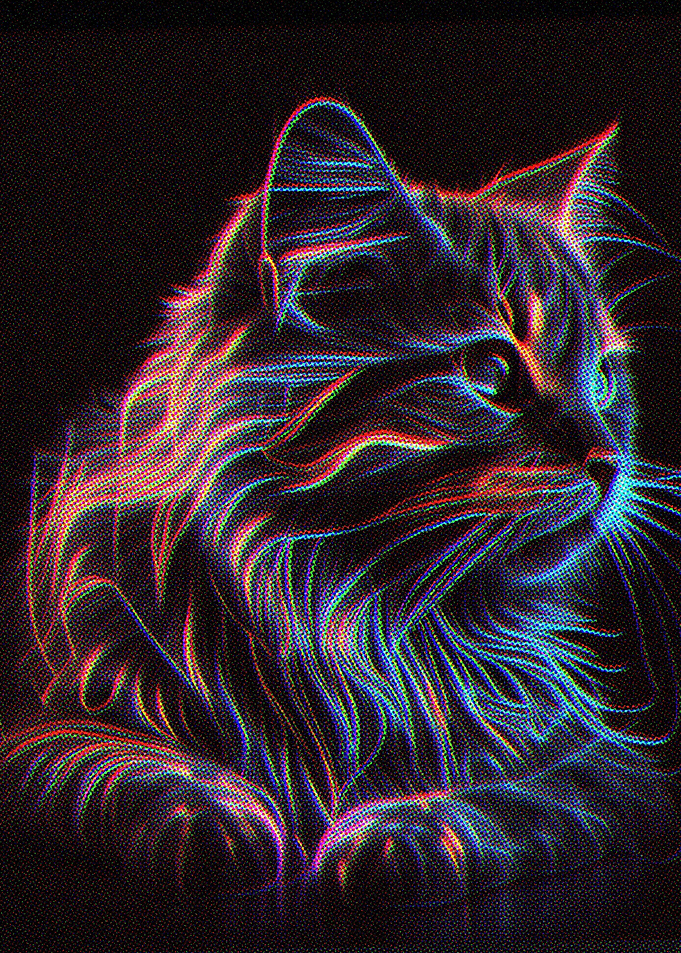 Line Art Cat Retro