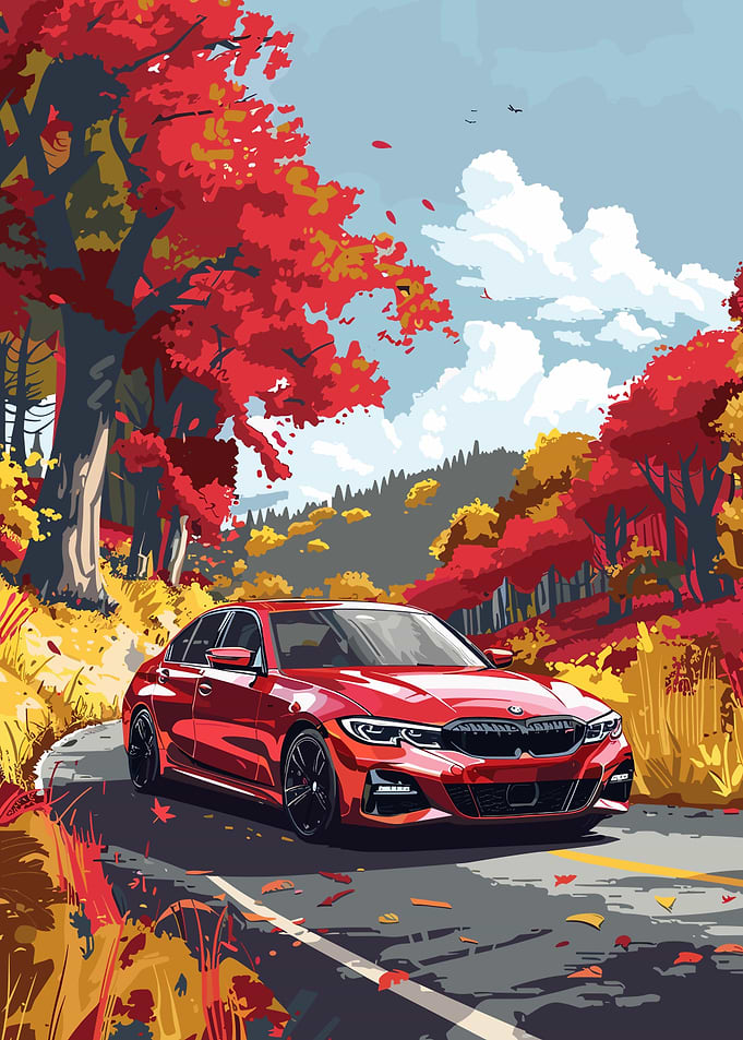 Red BMW M340i Autumn Art
