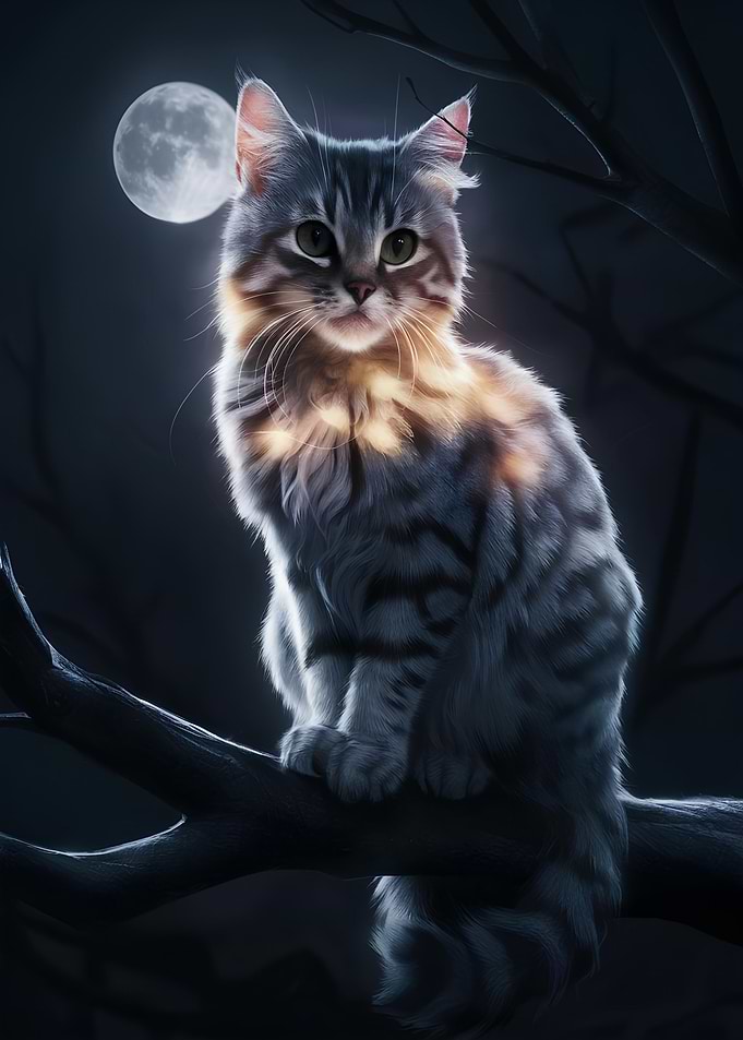 Cat and moon night