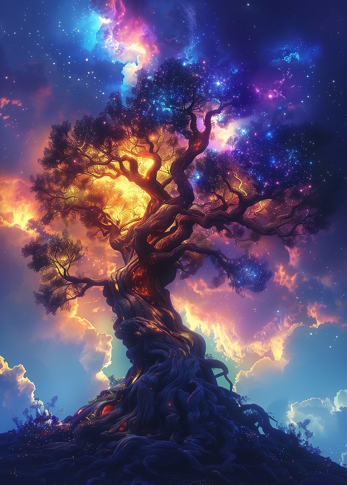 Giant Tree with Neon Sky
