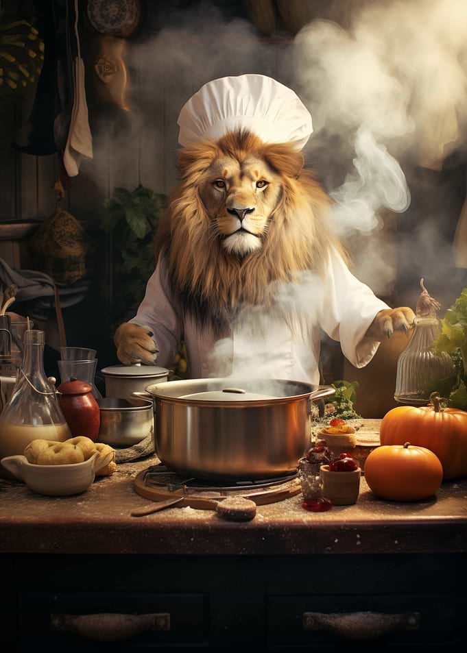 Lion cooking kitchen