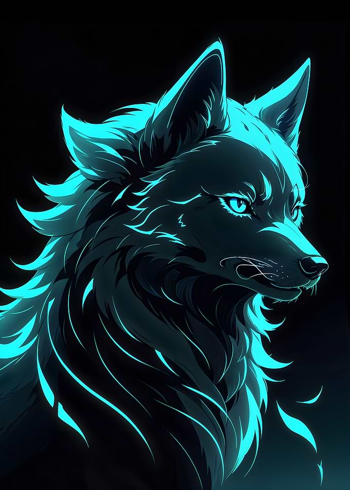 Wolf Neon Cyan Outline