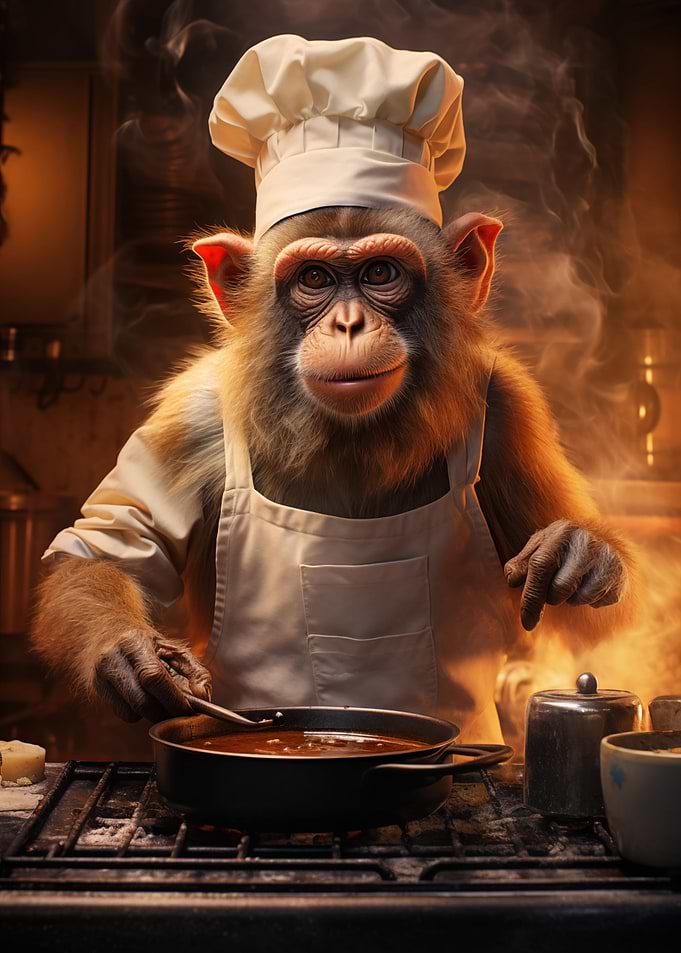 Monkey cooking kitchen