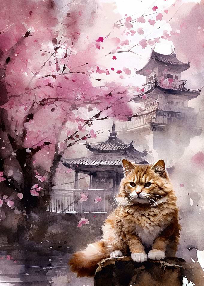 cherry blossom cat
