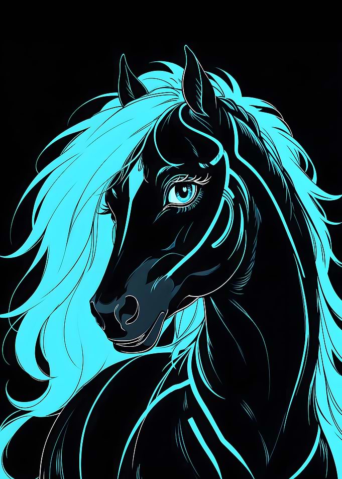 Horse Neon Cyan Outline