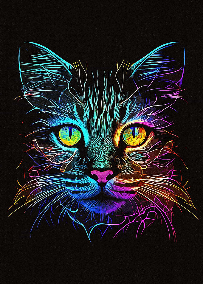 Line Art Neon Cat