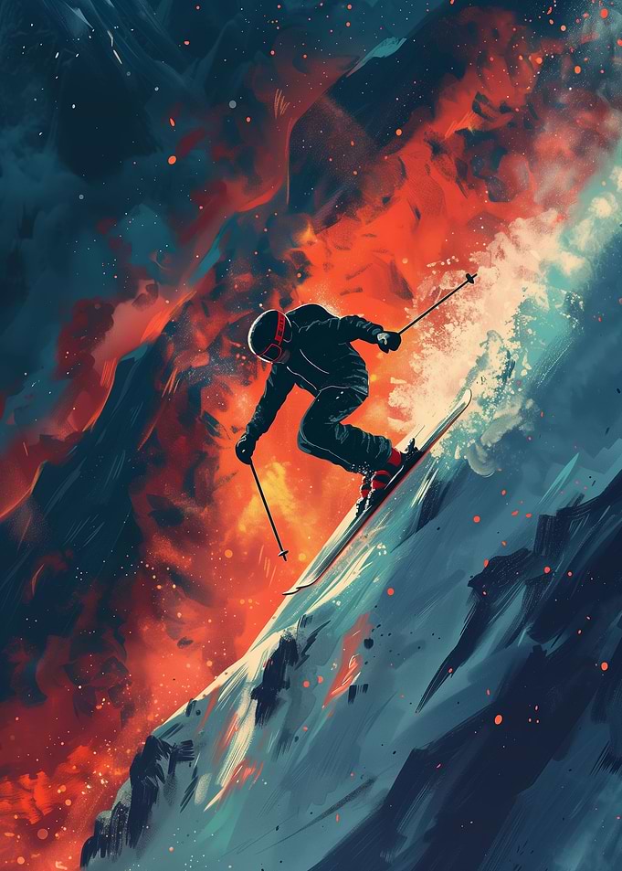 Skier Jumping In Mountain