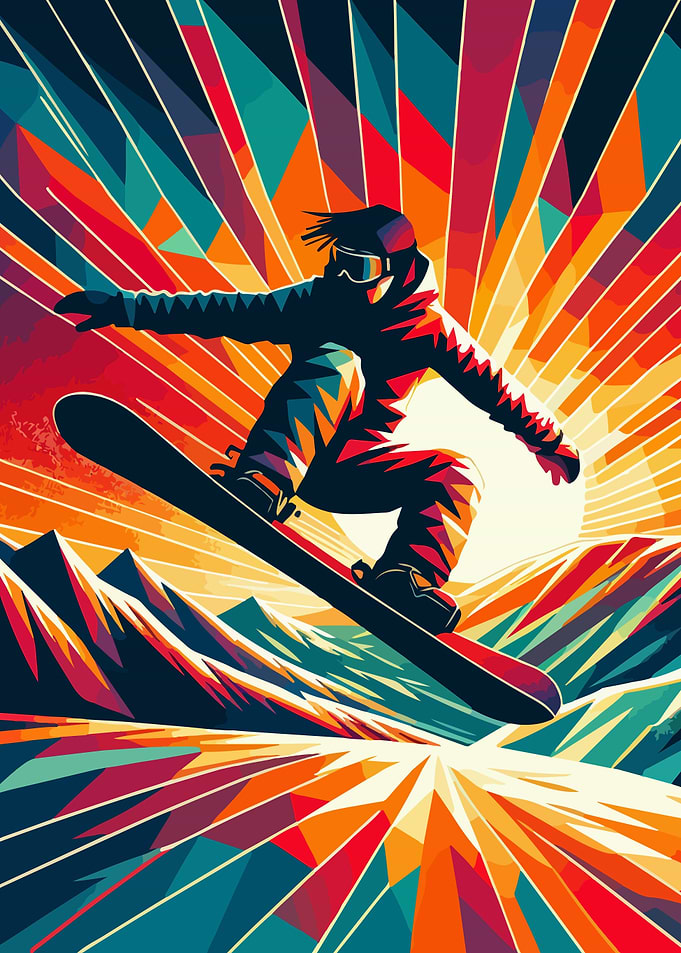 Snowboarding wpap sunset