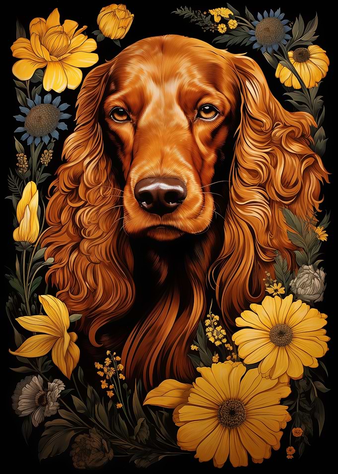 Irish Setter with flowers