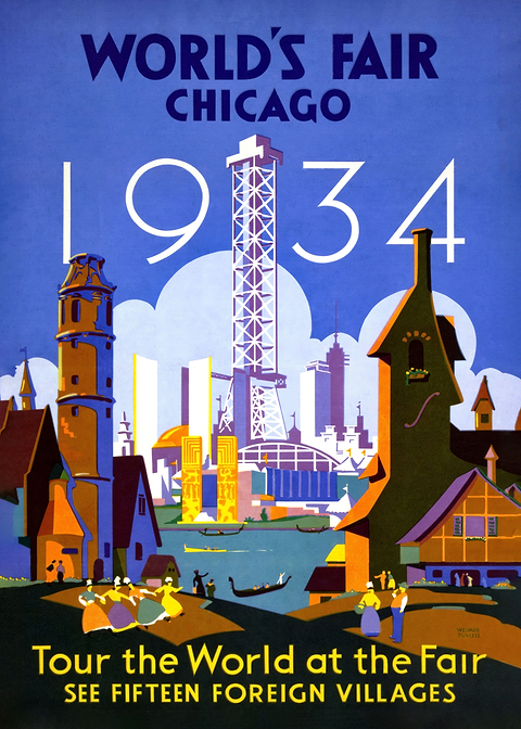 Vintage Fair Charm 1934 — vintage poster restored on metal
