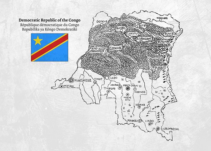 Handdrawn DR Congo Map