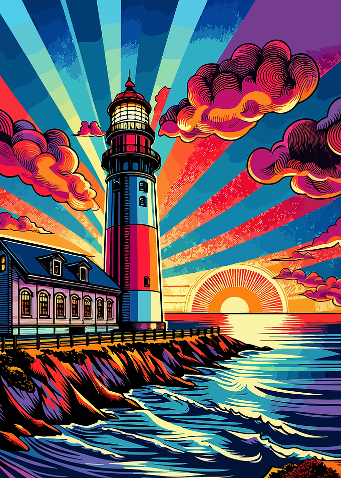 Lighthouse sunset colorful