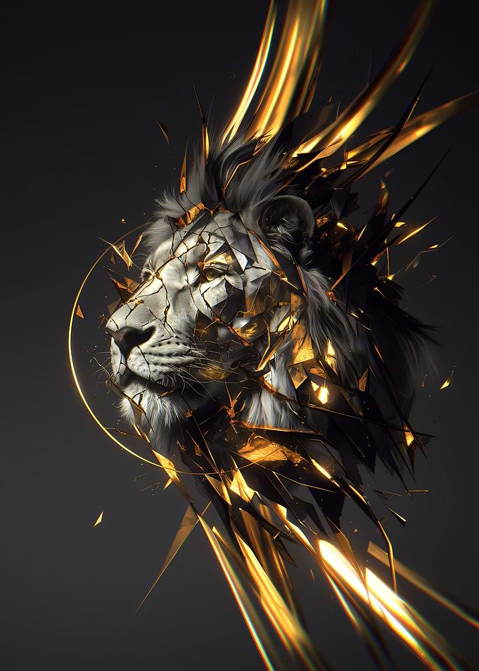 gold broken lion face