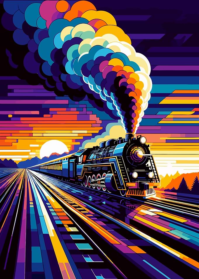 steam train sunset wpap