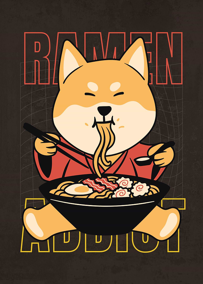 cute cat eaiting ramen