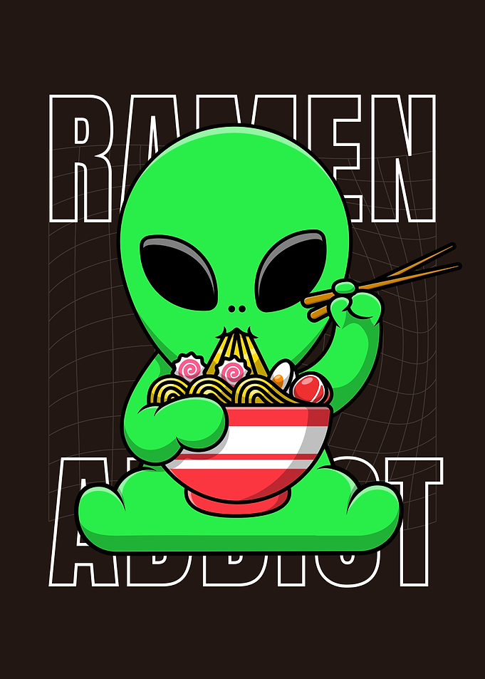 kawaii alien eating ramen