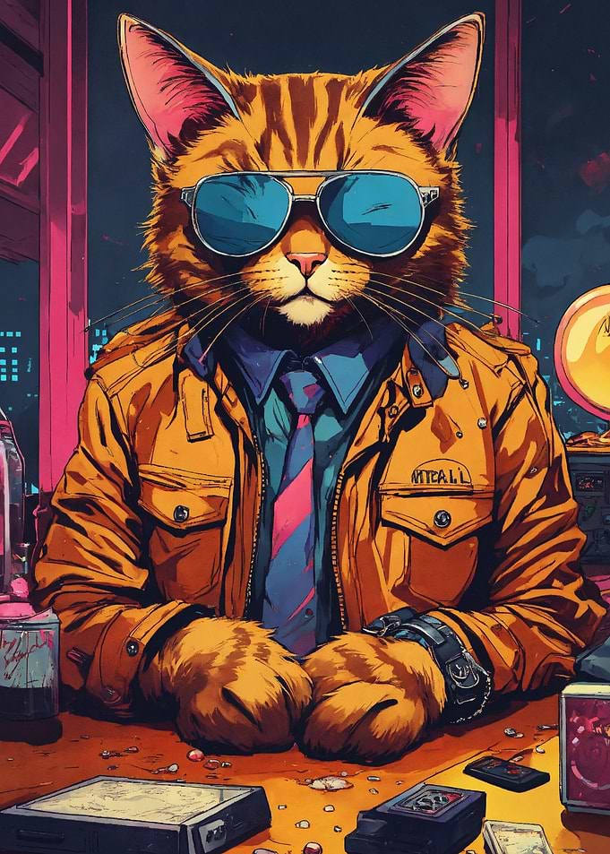 Funny Cat Office Retro