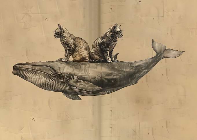 two cat riding on lion