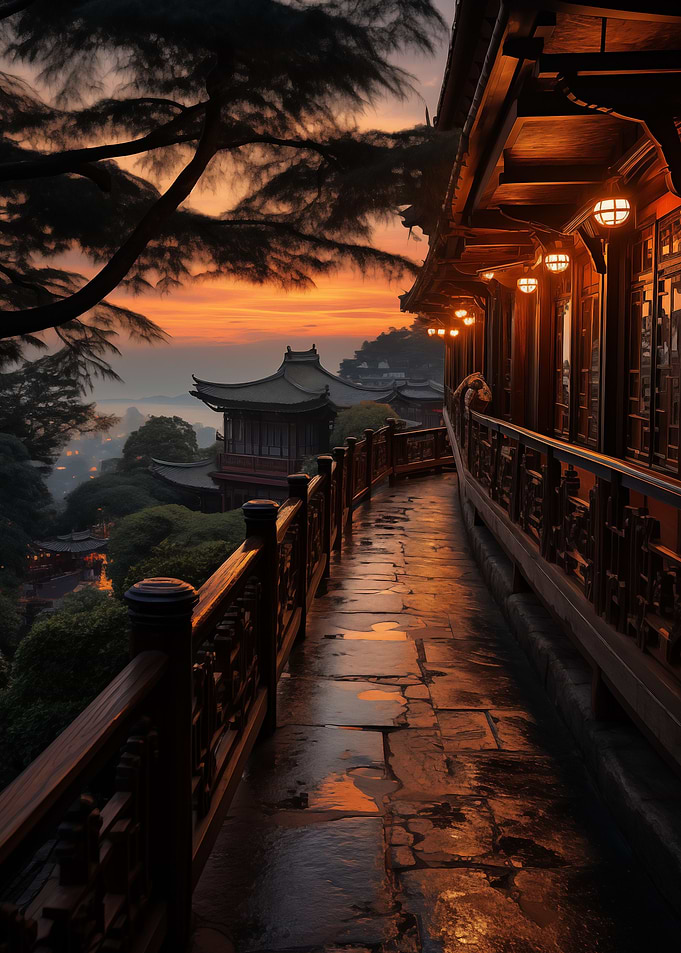 Japanese Temple Sunset