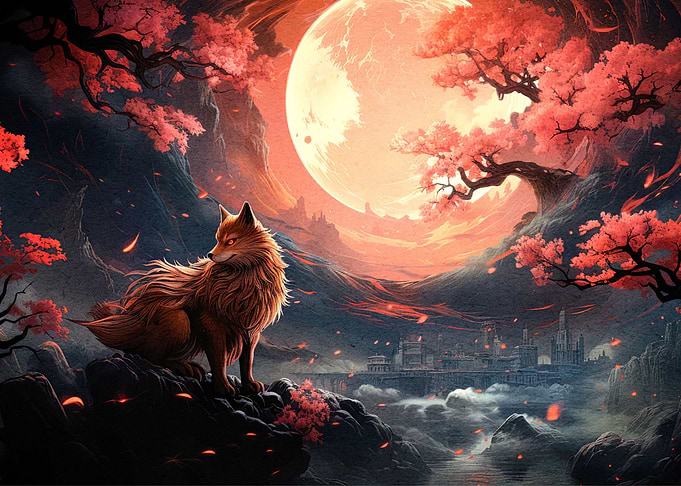 cherry blossom wolf animal