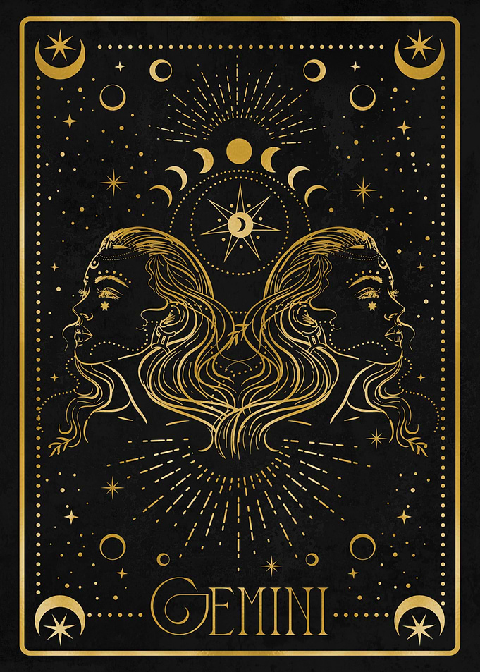 gemini gold zodiac card