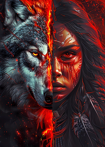 Red Native American Wolf