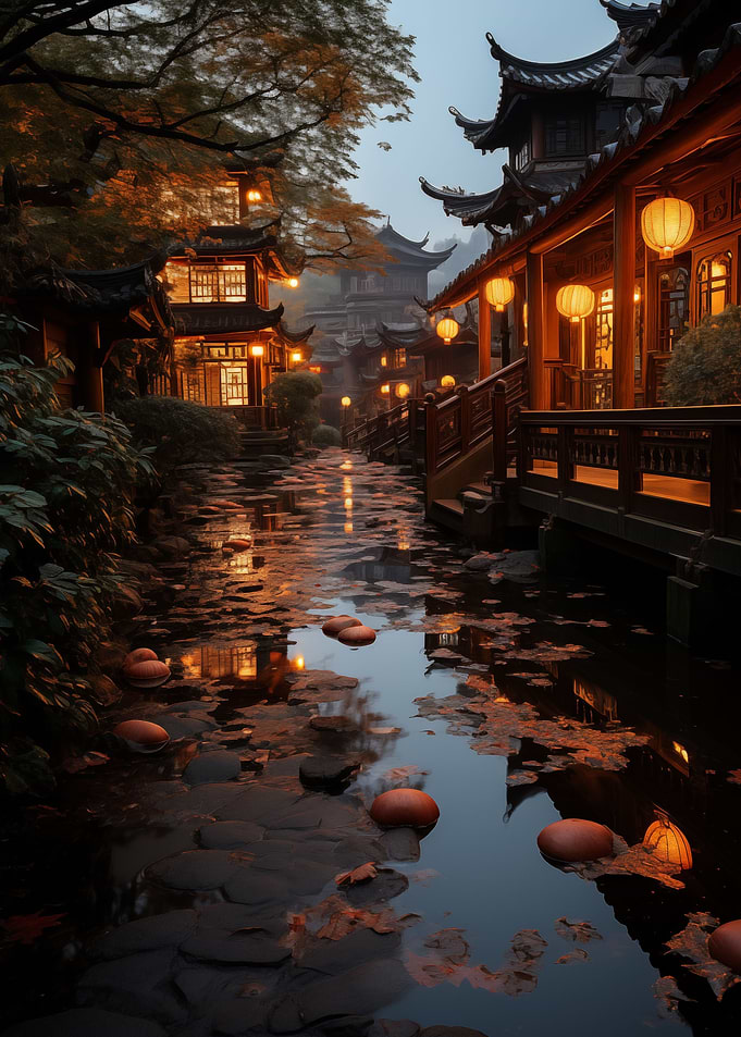 Japanese Lantern lit Path