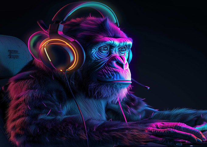 Ape Monkey Gamer Neon
