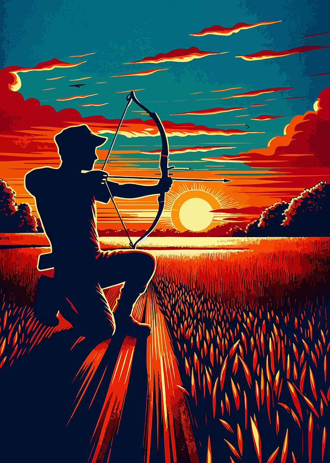 Bowhunting sunset pop art