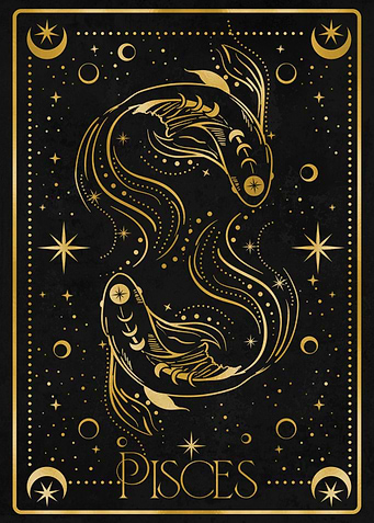 pisces gold zodiac card
