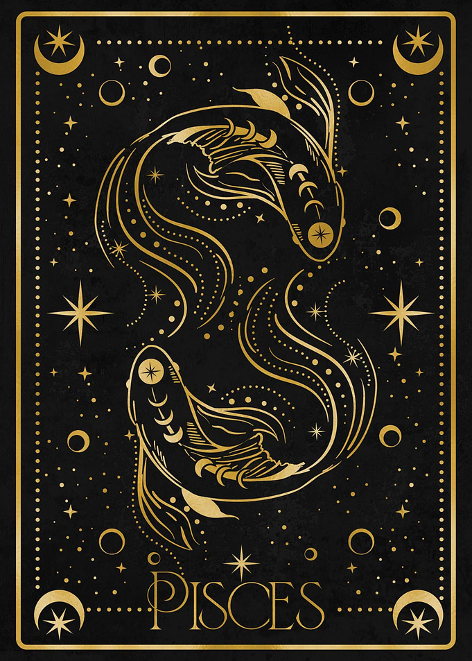 pisces gold zodiac card