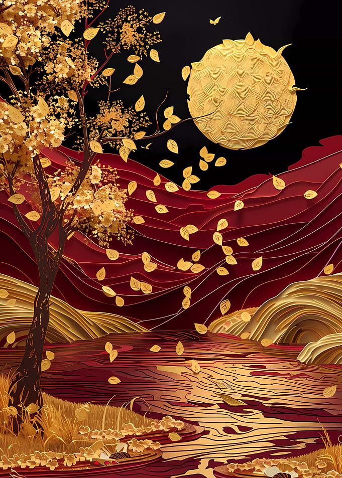 Abstract Golden Full Moon
