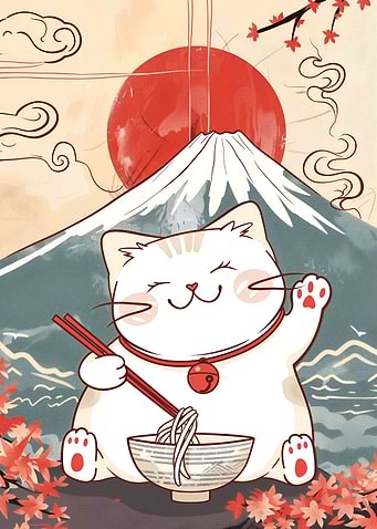Kawaii Cat Eating Ramen