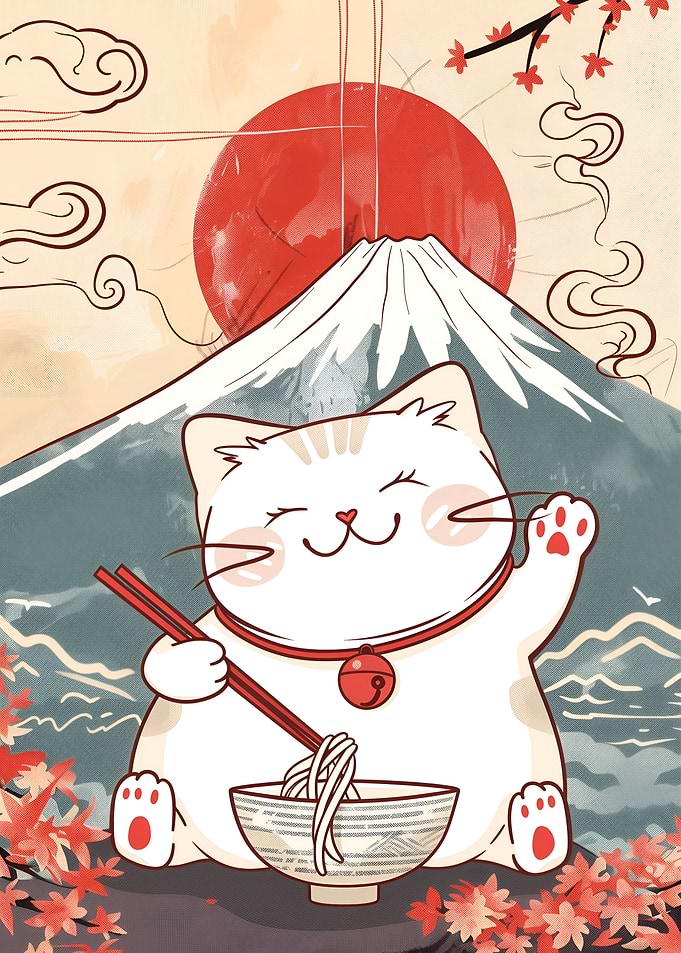 Kawaii Cat Eating Ramen