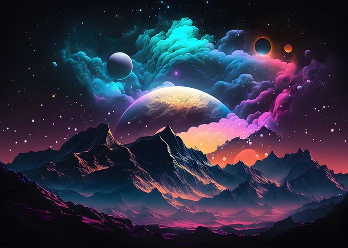 Mountain galaxy and moon