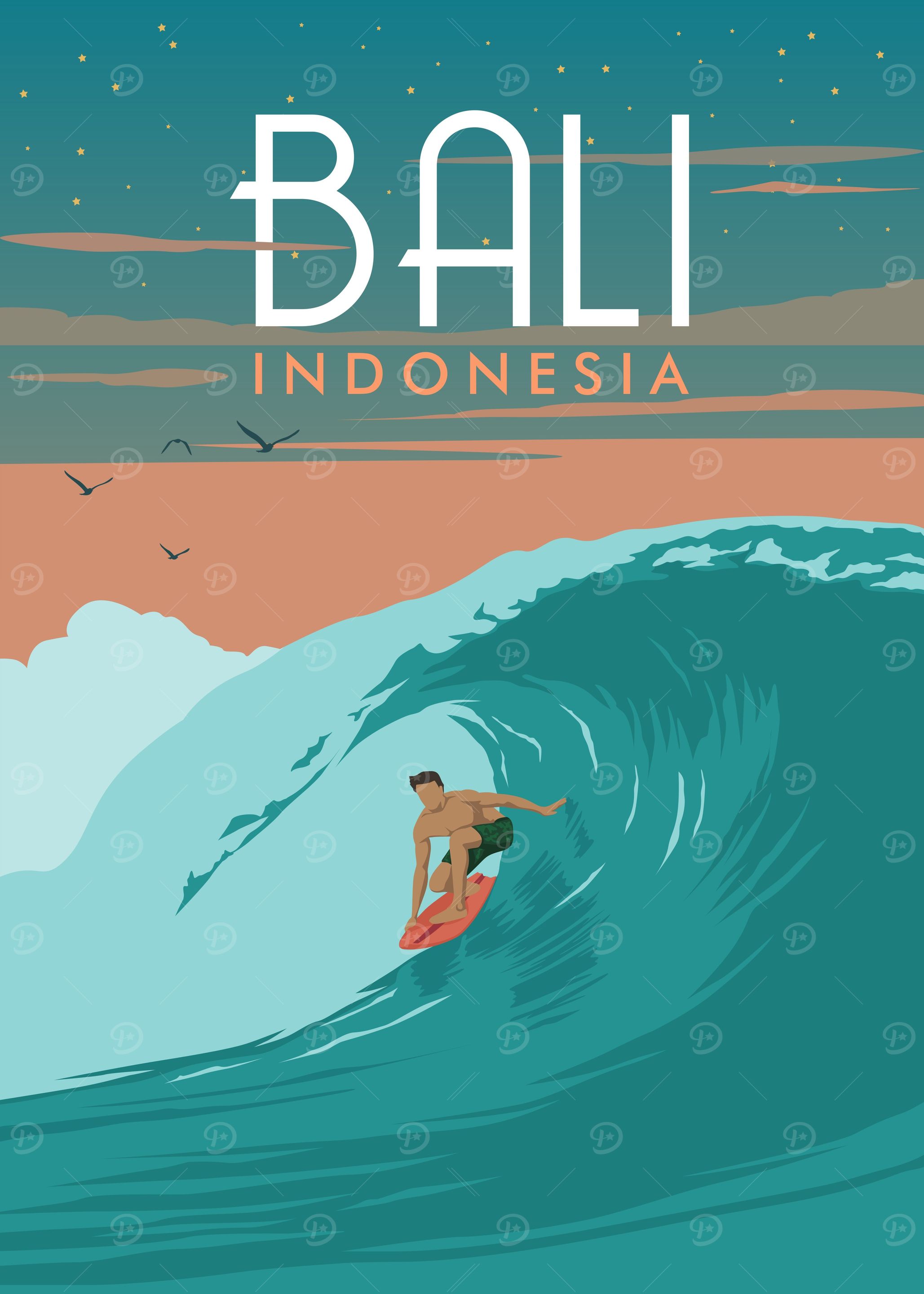 Wave beach bali sunset