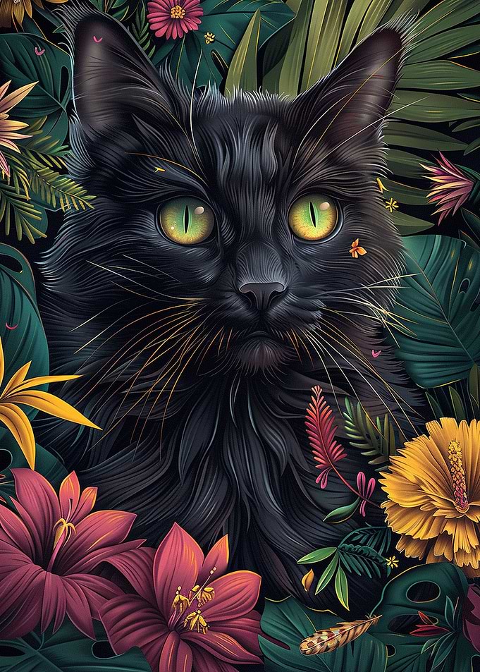 cat with flowers